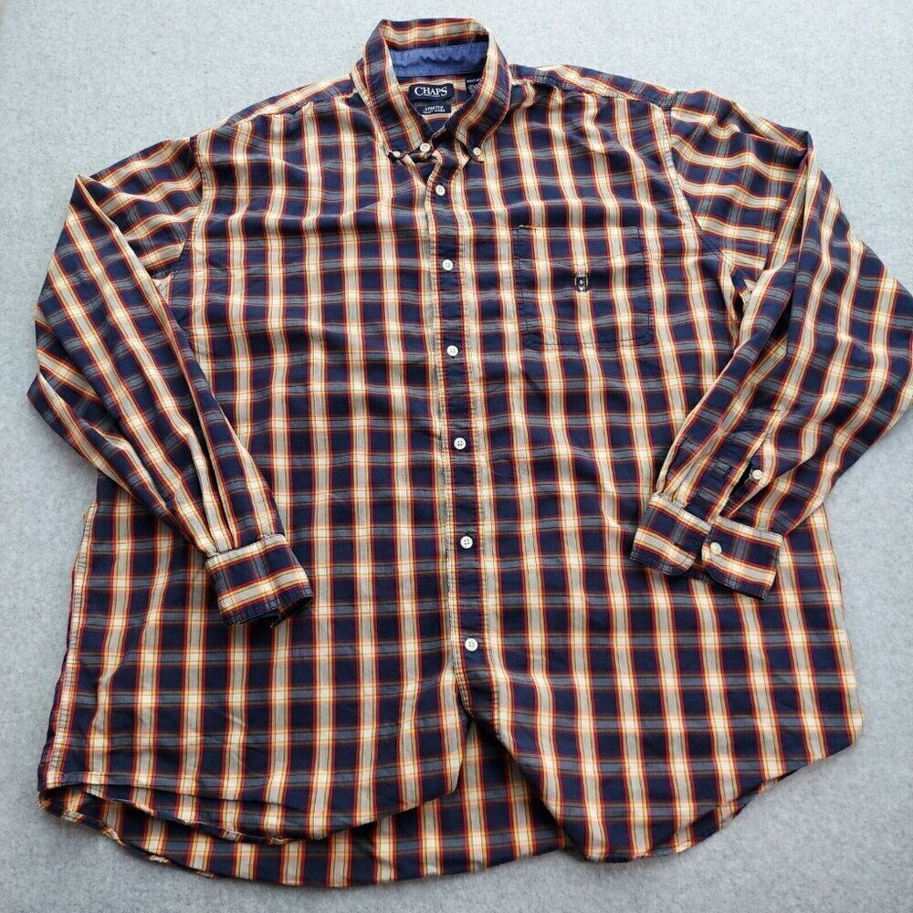 Chaps Shirt Men 2XLT Easy Care Stretch Long Sleeve Button Down MultiColor Plaid
